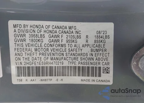 2024 Honda Civic Si Sedan z USA, uszkodzony, nr VIN 2HGFE1E59RH470219